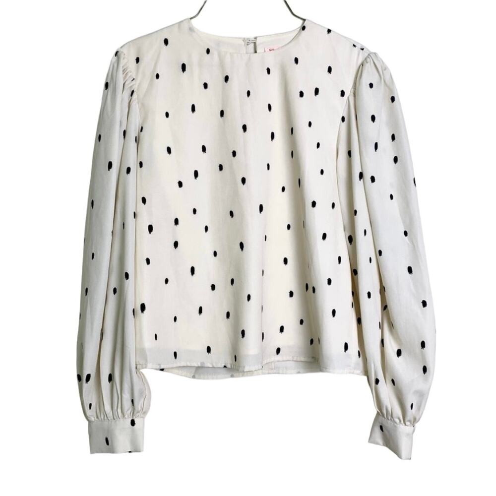 Showpo cream & black dotted long sleeve high neck with lining blouse US Size 4